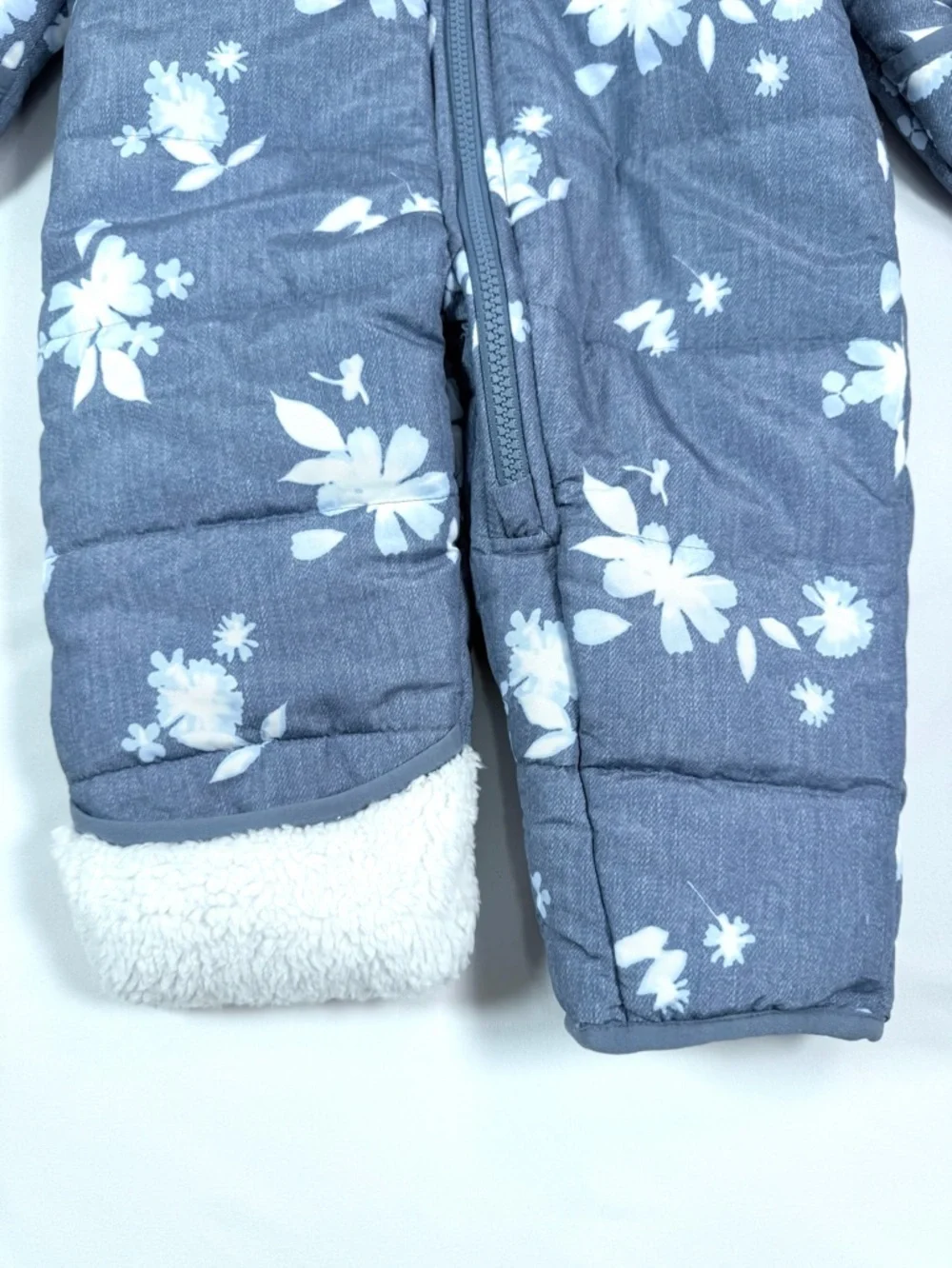 OSHKOSH Baby Girl Snowsuit‎ 6-9M Blue Floral Hooded Winter Puffer Cottagecore